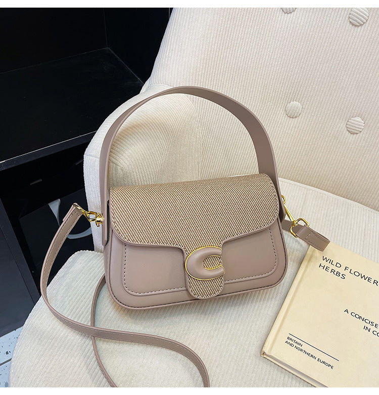 Women's bag fashionable versatile saddle bag French niche shoulder bag 2024 summer new contrasting color simple messenger bag