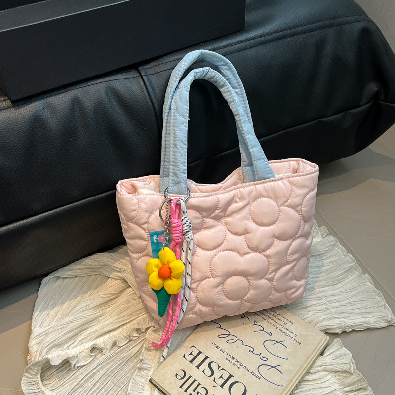 Winter soft flower hand bag bento bag Japanese simple lunch box bag cream portable small bag