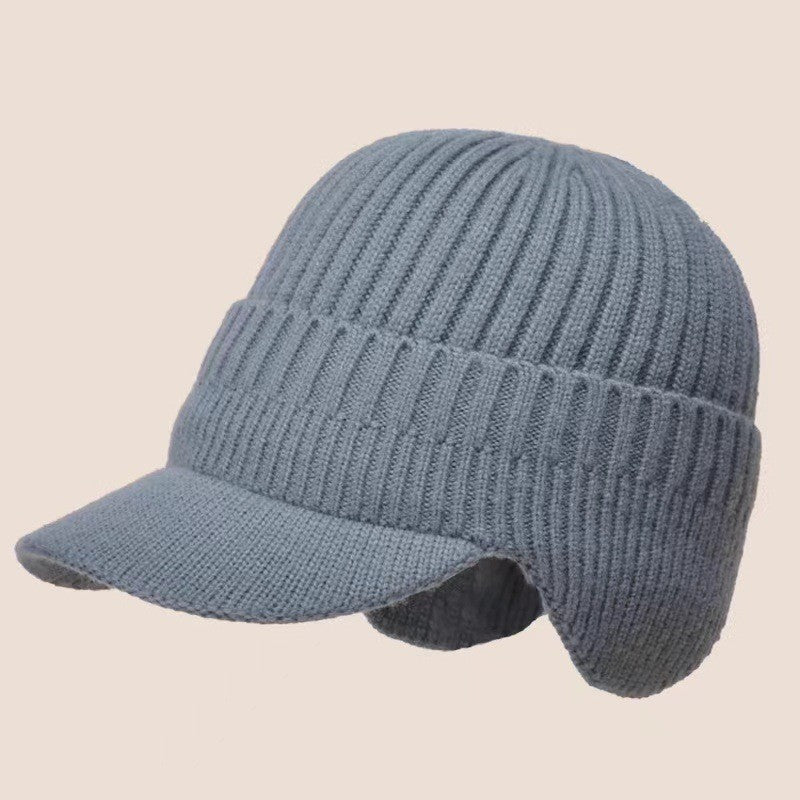 Winter Men's Duck Tongue Ear Cap Fleece Thick Warm Pullover Hat Youth Outdoor Riding Knitted Wool Hat Ski Cap