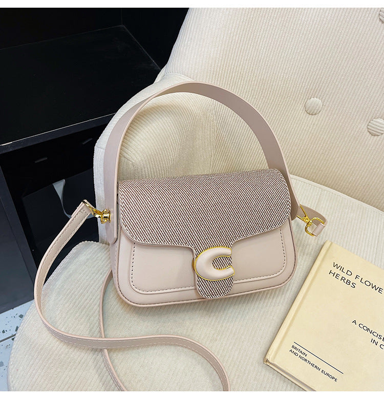 Women's bag fashionable versatile saddle bag French niche shoulder bag 2024 summer new contrasting color simple messenger bag