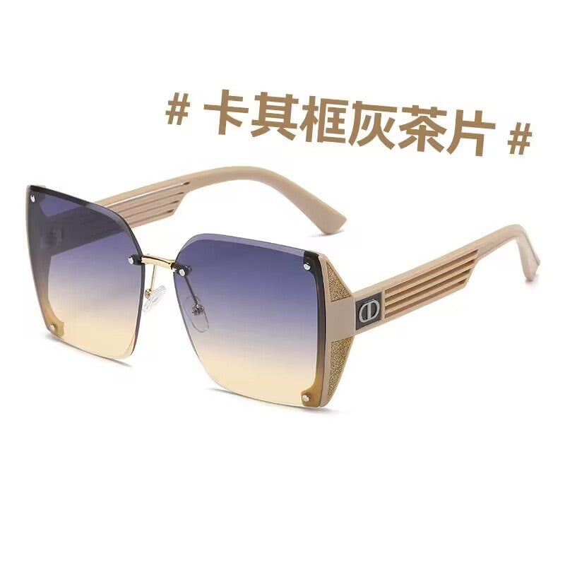 2023 Internet celebrity frameless trimmed sunglasses anti-ultraviolet European beautiful women's large frame sunglasses Xiaohongshu sunshades