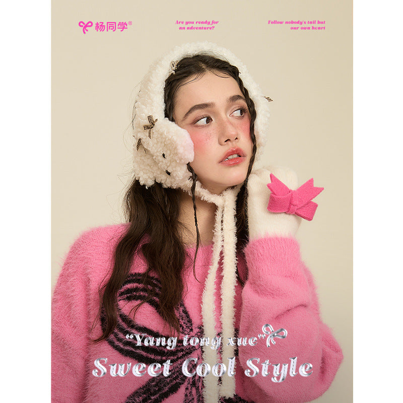 Classmate Yang strictly selects cute plush puppy earmuffs, female autumn and winter earmuffs, cute solid color warm and cold earmuffs
