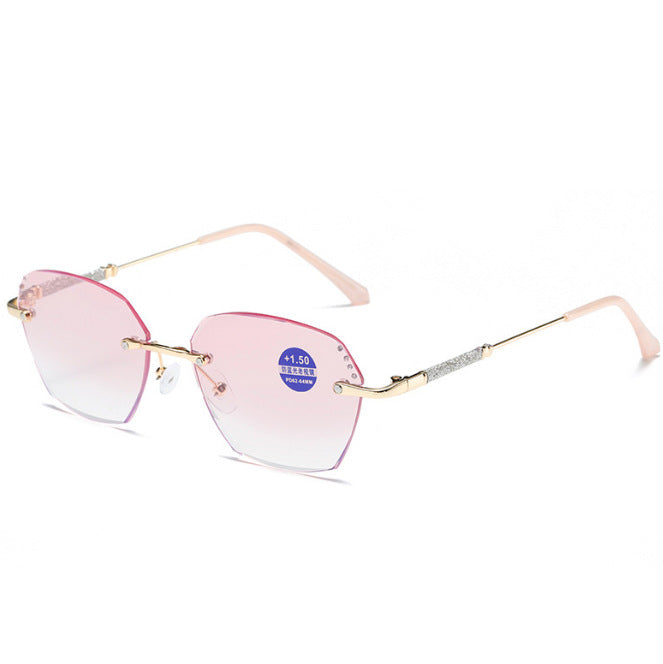 Women's Douyin Internet celebrity diamond trimmed frameless punched anti-blue reading glasses flat glasses finished myopia glasses