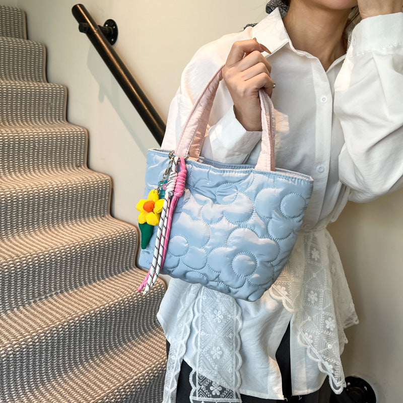 Winter soft flower hand bag bento bag Japanese simple lunch box bag cream portable small bag