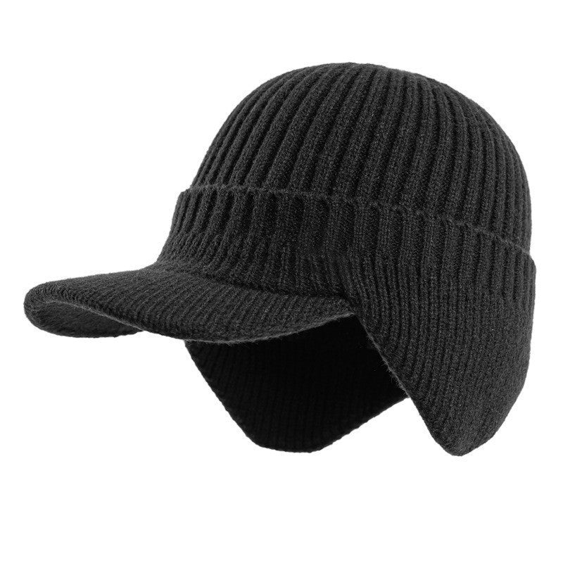 Winter Men's Duck Tongue Ear Cap Fleece Thick Warm Pullover Hat Youth Outdoor Riding Knitted Wool Hat Ski Cap