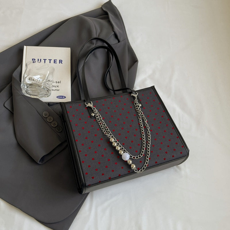 College style Korean tote bag 2024 new literary and fashionable polka dot single shoulder underarm large-capacity commuting handbag