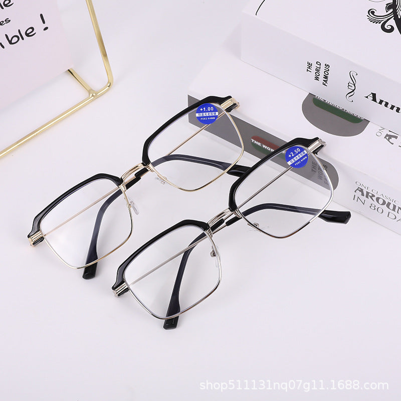 Xiaohongshu same style women's square reading glasses business classic eyebrow rack half frame reading glasses frame men's mirror