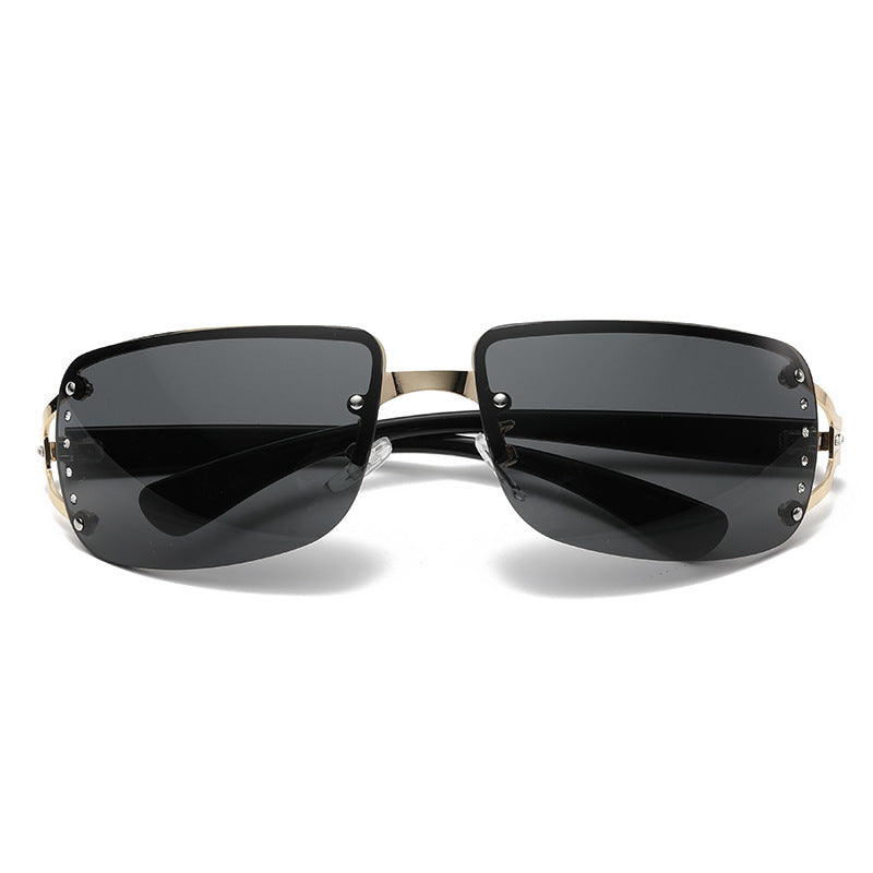 2023 fashion European and American half-frame diamond-encrusted sunglasses concave-convex lenses trendy atmospheric sunglasses cross-border sunshade glasses