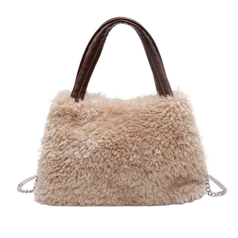 Winter large-capacity plush bag women's 2024 new women's bag simple and fashionable shoulder bag plush small square bag