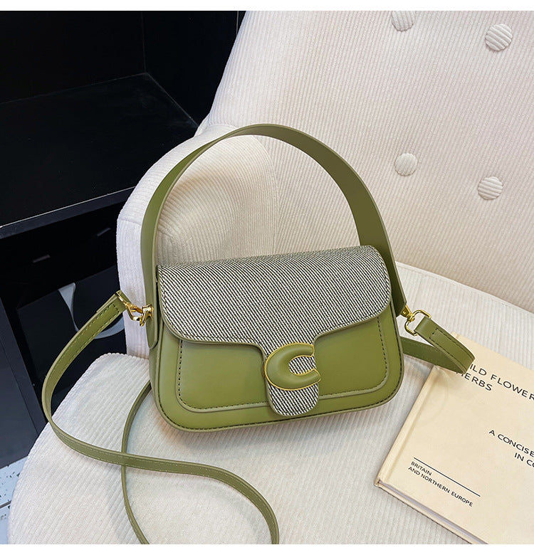 Women's bag fashionable versatile saddle bag French niche shoulder bag 2024 summer new contrasting color simple messenger bag