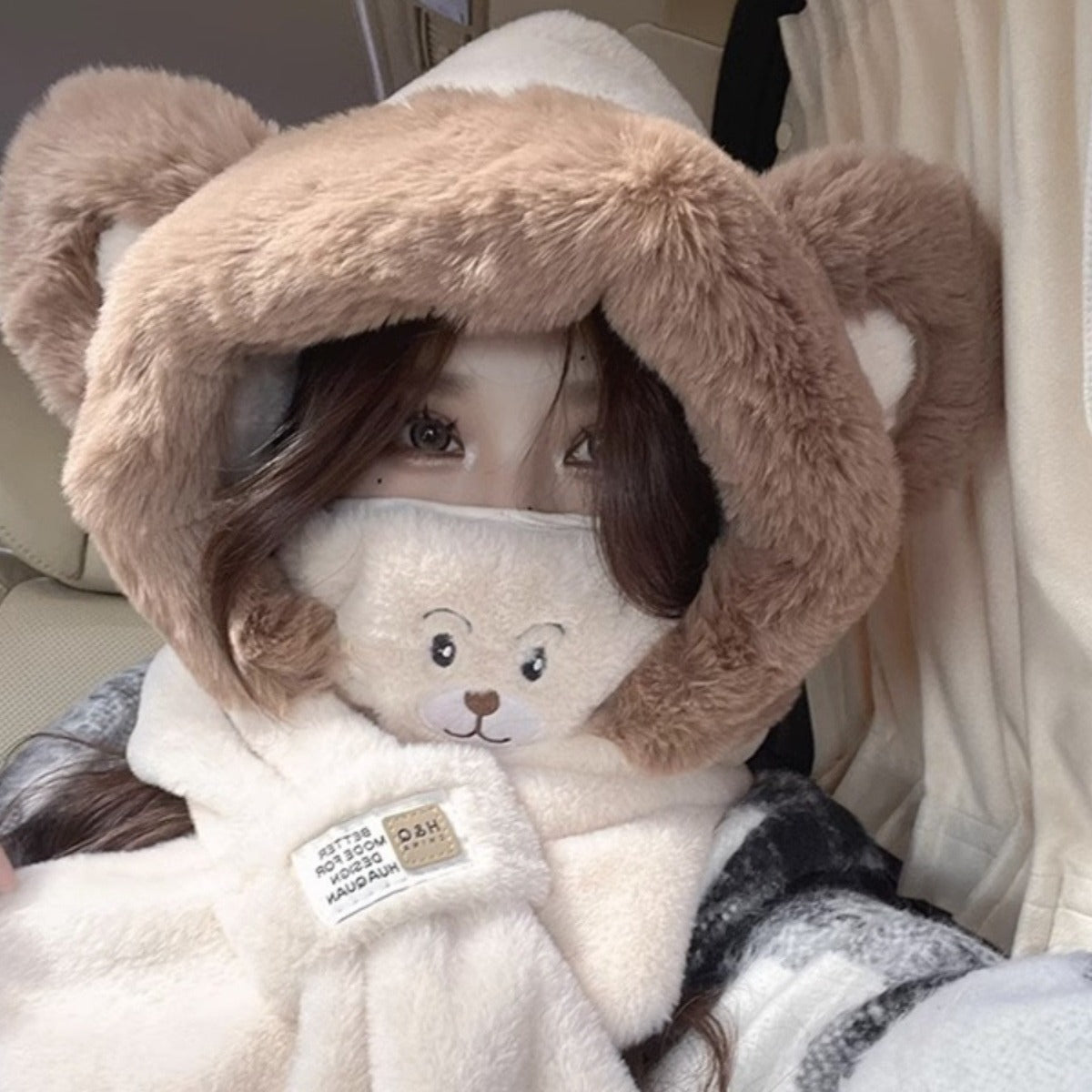 Winter ear protection, scarf, ear hat, scarf, mask, cute strawberry bear, warm and cold-proof, Lei Feng hat, female cycling hat