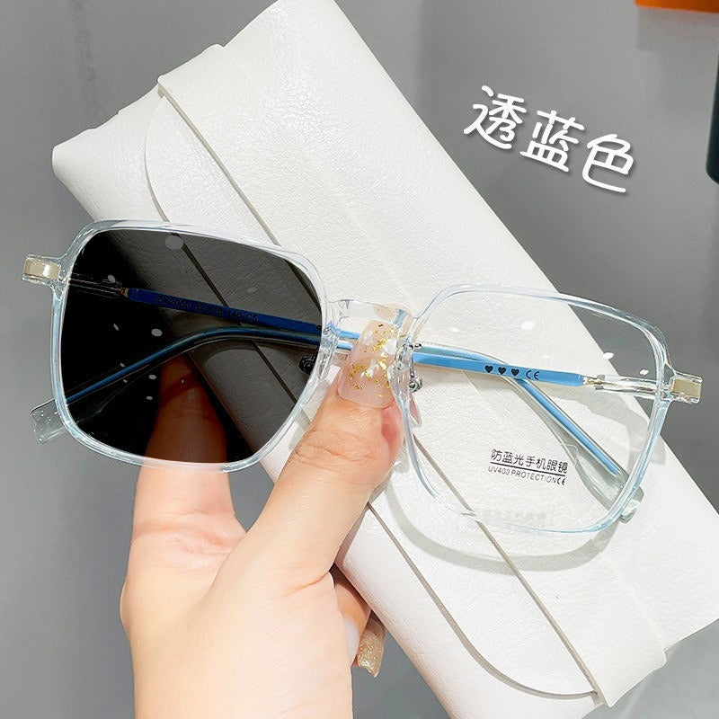Xiaohongshu fashion explosion color-changing anti-blue flat mirror plain face thin versatile photo glasses cross-border hot-selling models