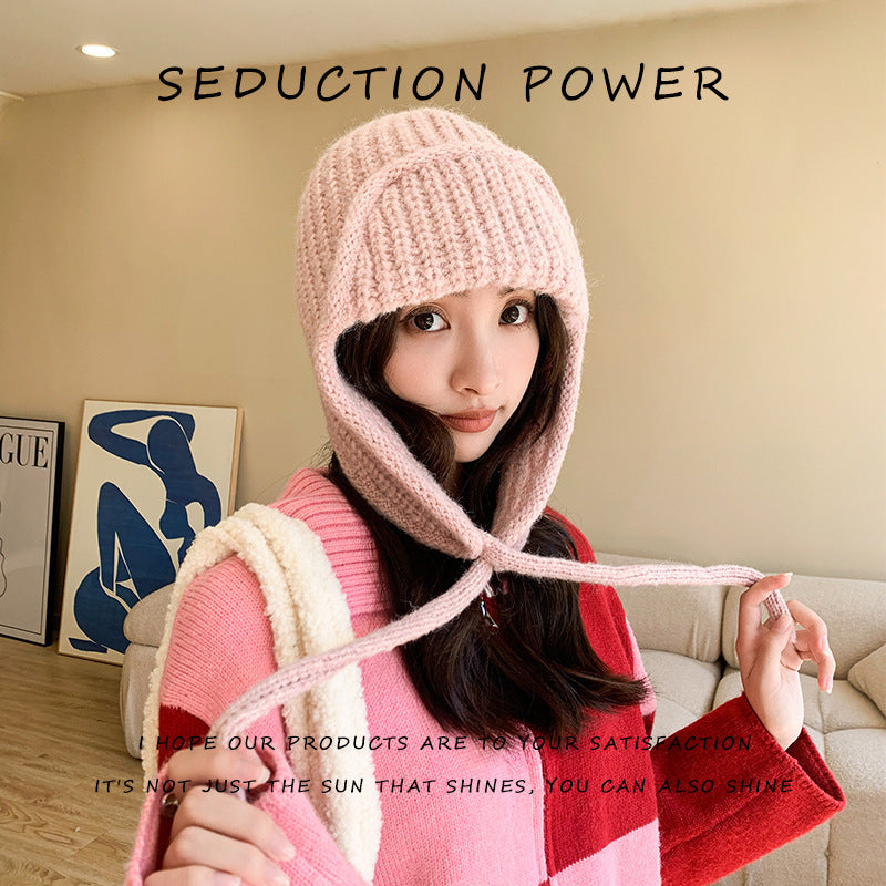 Wool hat women's autumn and winter warm fashion Korean versatile solid color simple windproof knitted hat outdoor travel ear protection