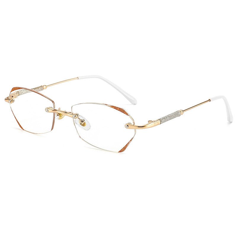 2022 new trimmed star fine flash anti-blue reading glasses Douyin same men's and women's flower glasses rimless glasses