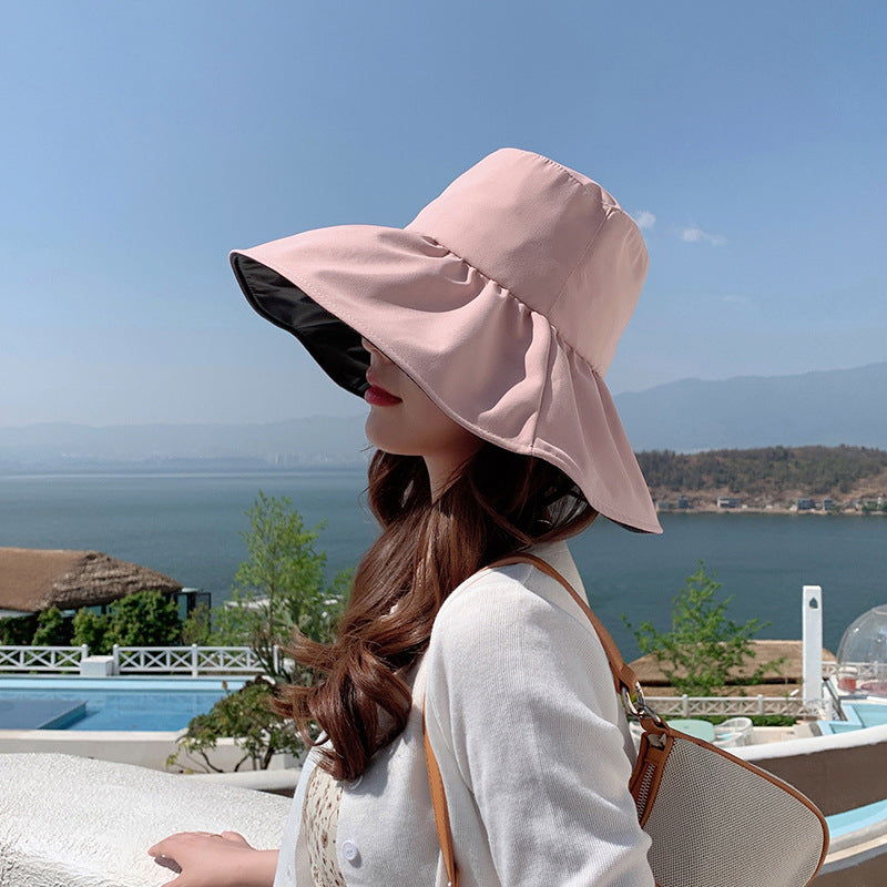 2022 vinyl face covering sunscreen hat women's summer bucket hat UV protection big brim sunshade sun hat one piece