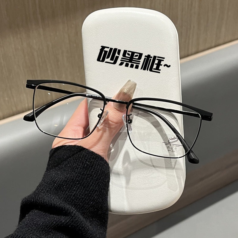 Xiaohongshu same square glasses men's literary and retro half-frame glasses women's versatile cat ear glasses frame anti-blue light glasses