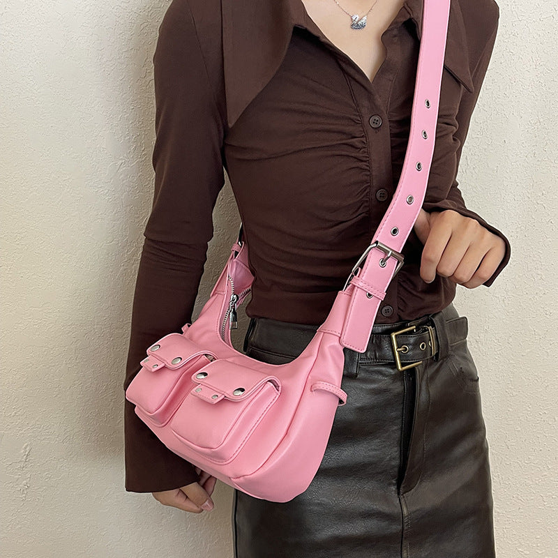 Y2k sweet cool babes wind bag women 2024 summer new fashion shoulder armpit bag niche design locomotive bag
