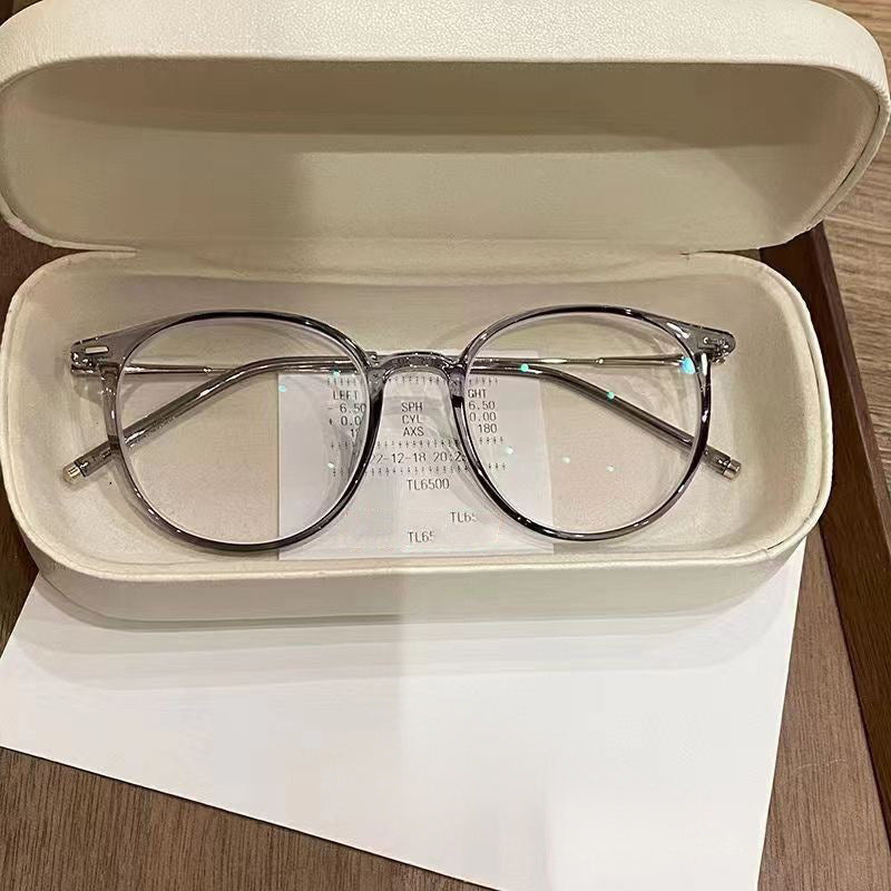 Xiaohongshu transparent tea gold myopia glasses for women can be matched with degrees, square and round faces, plain face artifact, flat mirror holder, big face and thin face
