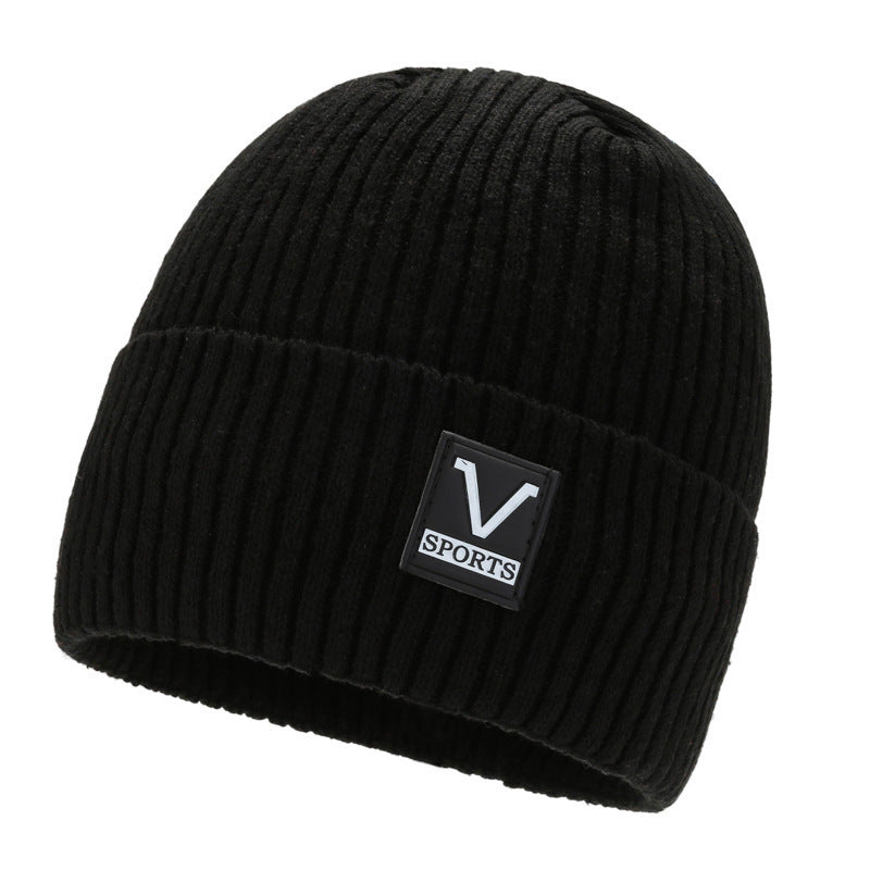 Winter new knitted hat men's fleece thickened warm cover wool hat student riding cold protection ear hat tide