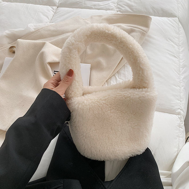 2023 autumn and winter new trend fluffy women's bag granular wool vegetable basket handbag plush cute bucket bag