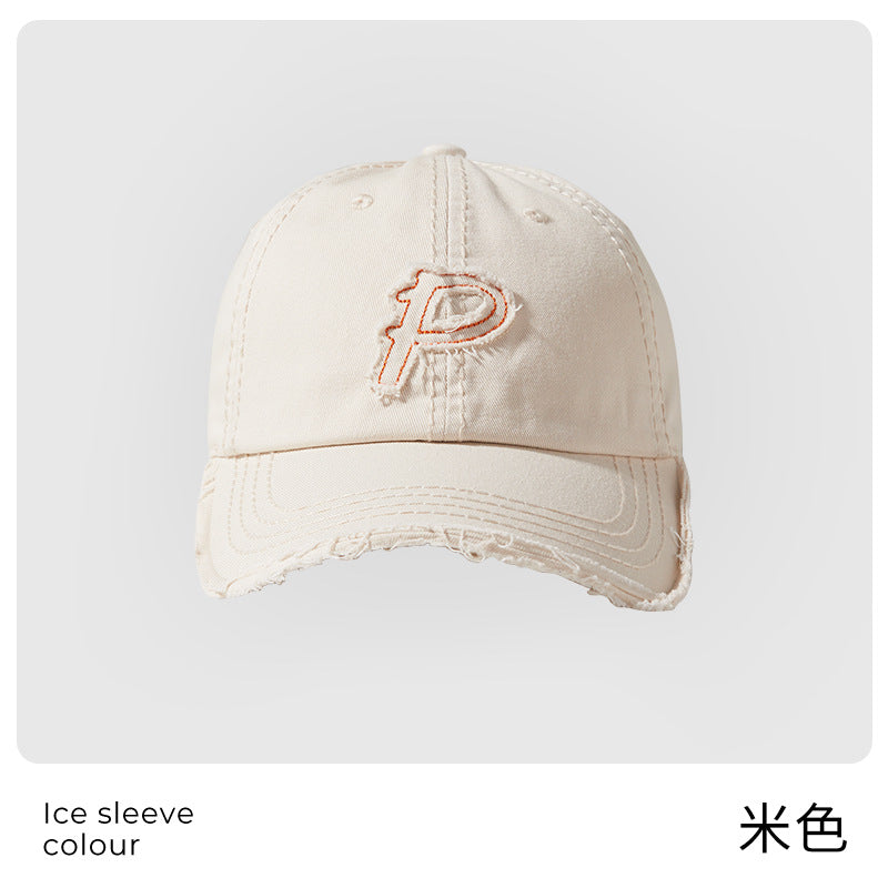 Classmate Yang retro and old P letter embroidered soft top baseball cap for men showing their faces and a small cap for women
