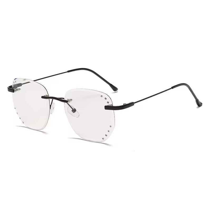 2023 fashion trendy frameless trimmed anti-blue light color-changing glasses Xiaohongshu same point drill high definition myopia glasses
