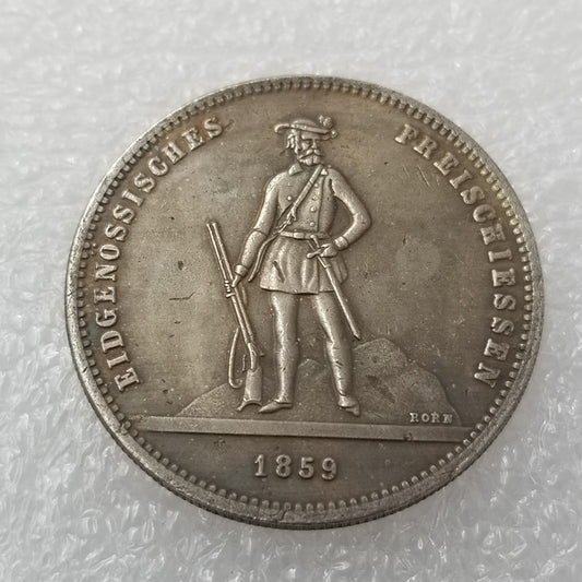 Commemorative Coin 1859 Brass Material Swiss Silver Plated Silver Dollar Silver Round Collection 659 #