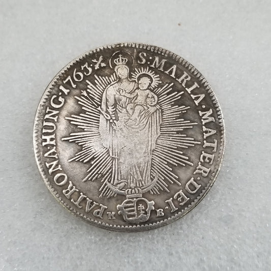 Commemorative Coin 1763 Brass Material Brass Silver Plated Old Silver Dollar Silver Round Collection #2070