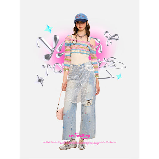 [Student Yang] Baseball cap, blue wide brim, small face, soft top hat, women's American big head circumference cap