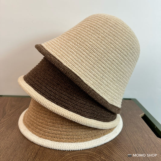 Xiaoxiangfeng color matching fisherman's hat children's autumn and winter face small wool basin hat big head circumference plain knitted bucket hat