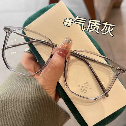 Xiaohongshu cold brown anti-blue flat mirror women's pure plain face and thin can be matched with degree myopia glasses frame
