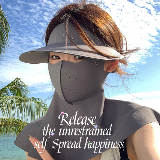 [Student Yang] Traceless sunscreen hat Women's mask Integrated summer full face sunscreen UV cycling mask Sun hat