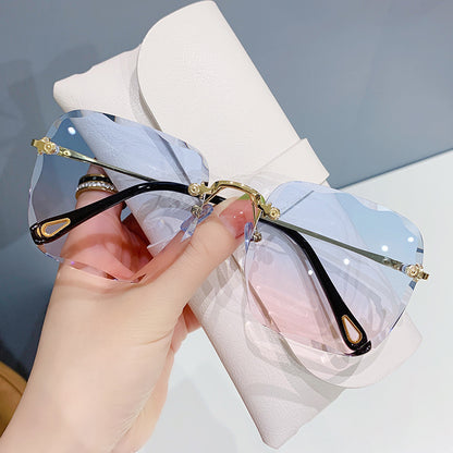 2022 new frameless trimmed square sunglasses women, Korean version of Internet celebrity round face plain sunglasses gradual change