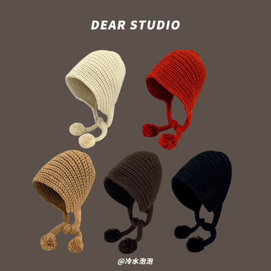 Yang Mi same black wool hat female autumn and winter warm ear protection student versatile Internet celebrity long braids knitted hat tide