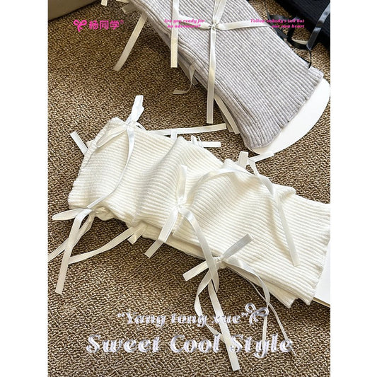 [Student Yang] Sweet girl bow knitted medium bucket stacking socks cover spring and summer jk hot girl calf cover to keep warm