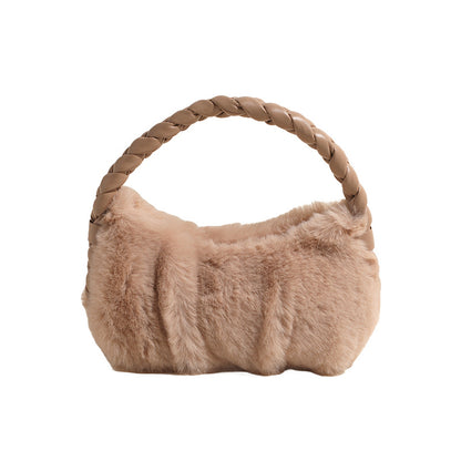 Winter new fluffy handbag niche plush cute commuter braid underarm bag simple shoulder plush bag
