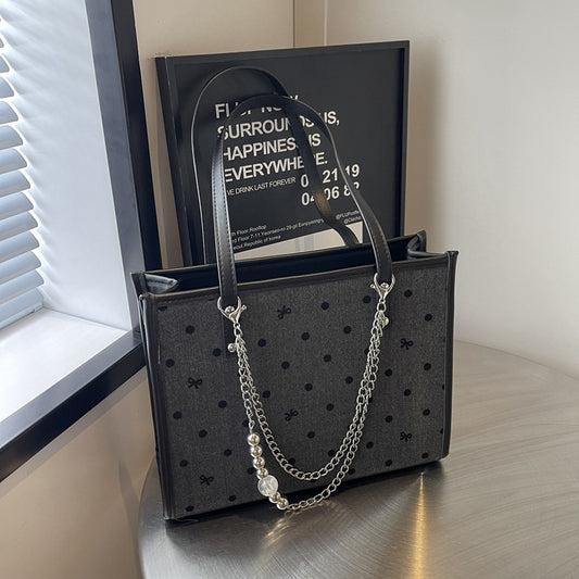 College style Korean tote bag 2024 new literary and fashionable polka dot single shoulder underarm large-capacity commuting handbag