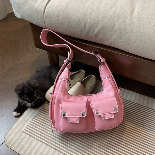Y2k sweet cool babes wind bag women 2024 summer new fashion shoulder armpit bag niche design locomotive bag