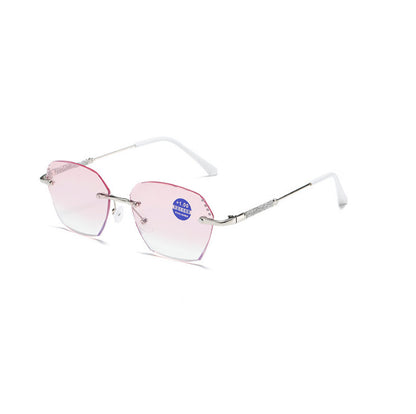 Women's Douyin Internet celebrity diamond trimmed frameless punched anti-blue reading glasses flat glasses finished myopia glasses