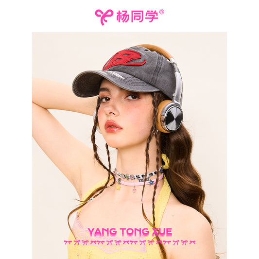 [Classmate Yang] Embroidered retro peaked caps for children, washed and made old fashion denim baseball caps in spring and autumn, showing a small face