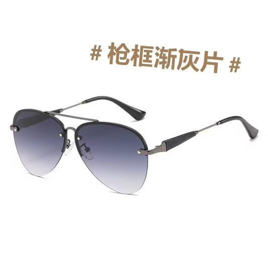 2023 new metal sunglasses, European and American men's half-frame high-end sunshades, UV-proof driving sunglasses