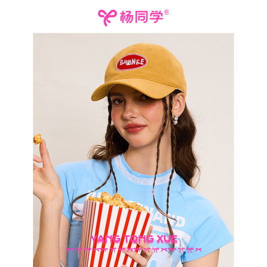 [Student Yang] Round label baseball cap big head circumference hat women's 2025 new niche cap shows a small trend