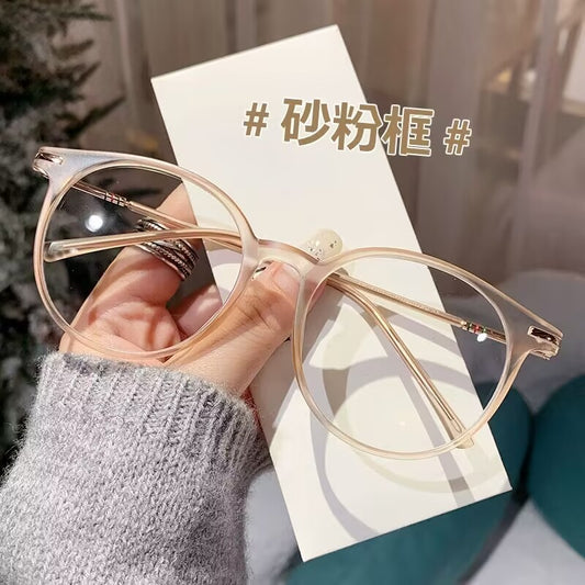 2023 fashion trendy small round frame glasses tr plus metal material high value couple models plain anti-blue glasses