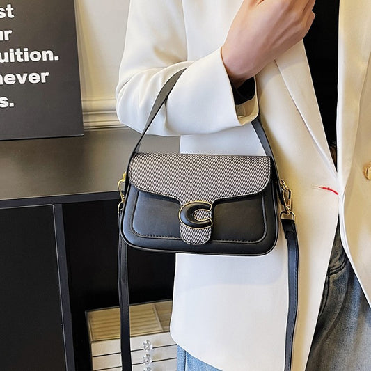 Women's bag fashionable versatile saddle bag French niche shoulder bag 2024 summer new contrasting color simple messenger bag