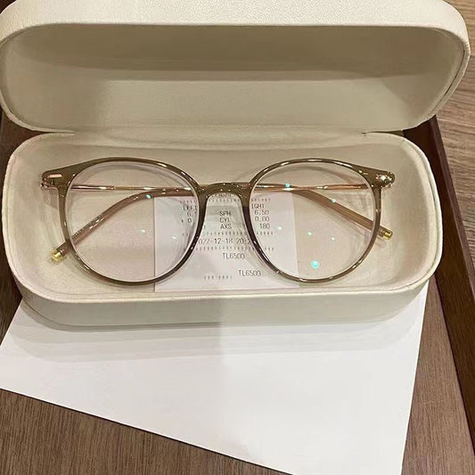 Xiaohongshu transparent tea gold myopia glasses for women can be matched with degrees, square and round faces, plain face artifact, flat mirror holder, big face and thin face