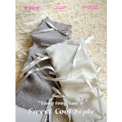 [Student Yang] Sweet girl bow knitted medium bucket stacking socks cover spring and summer jk hot girl calf cover to keep warm