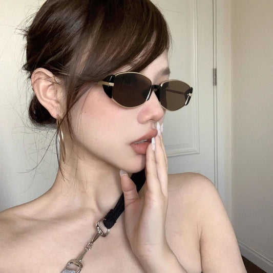 Xiaohongshu same retro sunshade glasses Spice girl cat eye sunglasses round face thin sunglasses Internet celebrity street shot glasses women