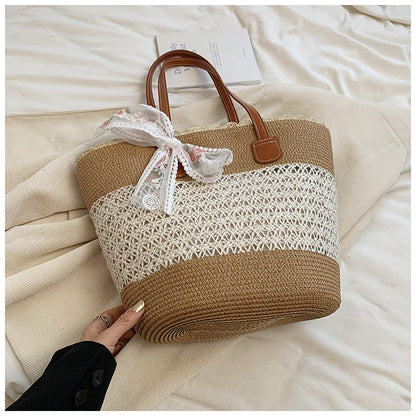 Woven straw large-capacity bag women's 2024 new summer foreign style shoulder bag seaside beach commuter tote bag