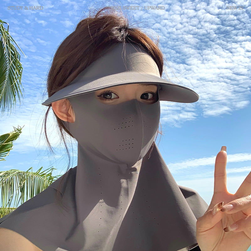 [Student Yang] Traceless sunscreen hat Women's mask Integrated summer full face sunscreen UV cycling mask Sun hat