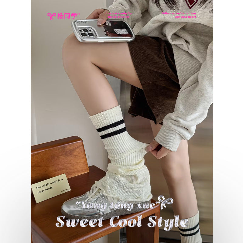 [Student Yang] Wear gray bow lace socks for women's knitted summer girl sweet ballet stacking socks